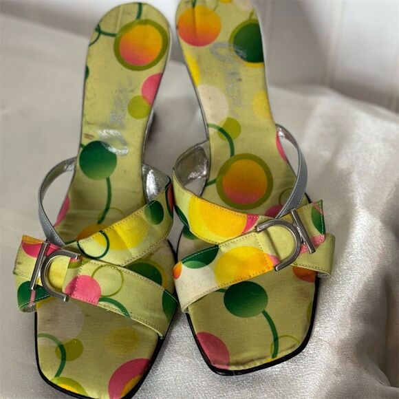 Onex Sandals Size 8 Polka Dot Wedge Heels Retro Y2K Slip On Multicolor - Picture 7 of 8